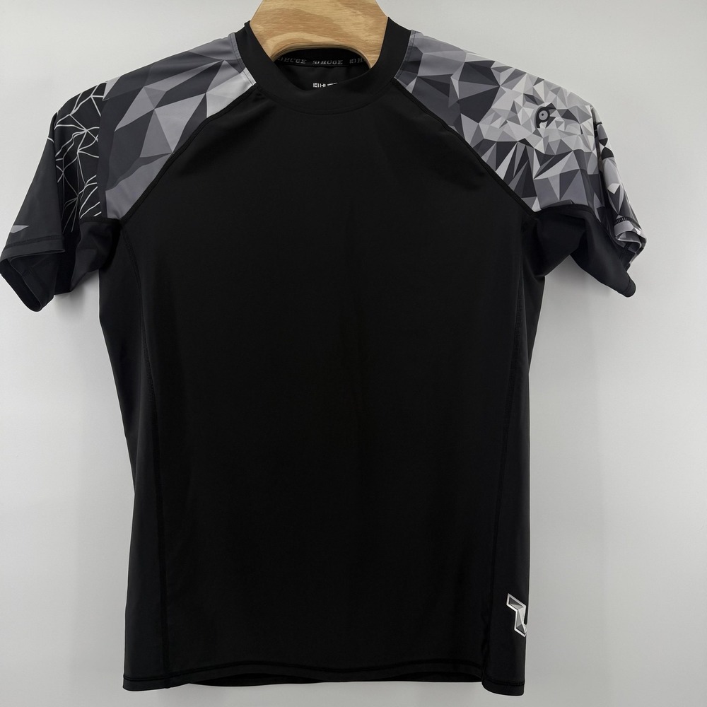 Huge Sports Shirt Mens 2XL Black Geometric Lion Graphic Athletic Performance Tee